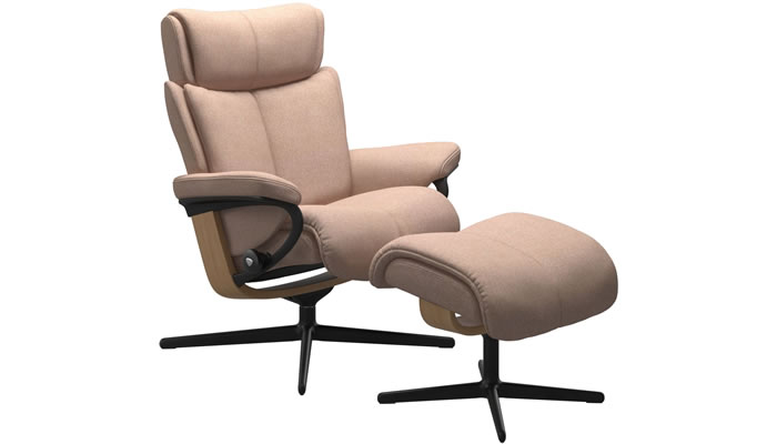 Stressless Magic with Cross Base and Stool in Clover Light Burgundy Fabric